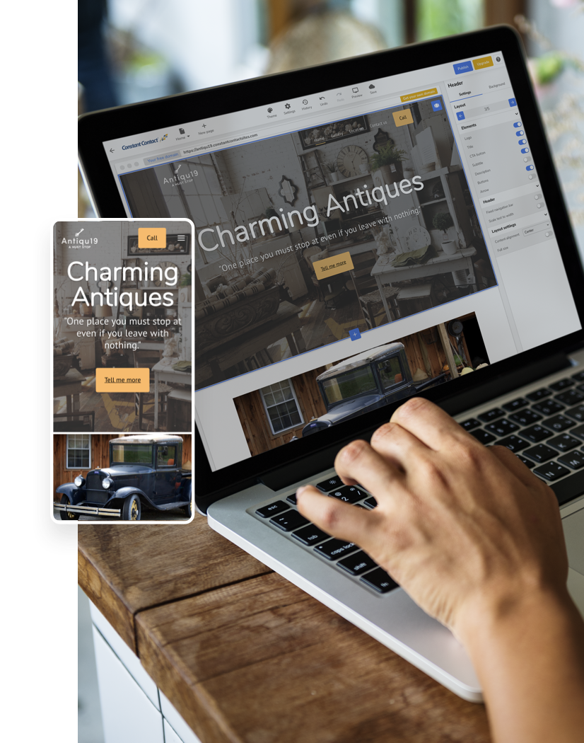 Travel website showing the website builder editor