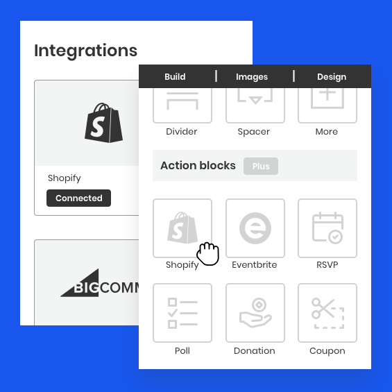 Example of Shopify features in Constant Contact's product.