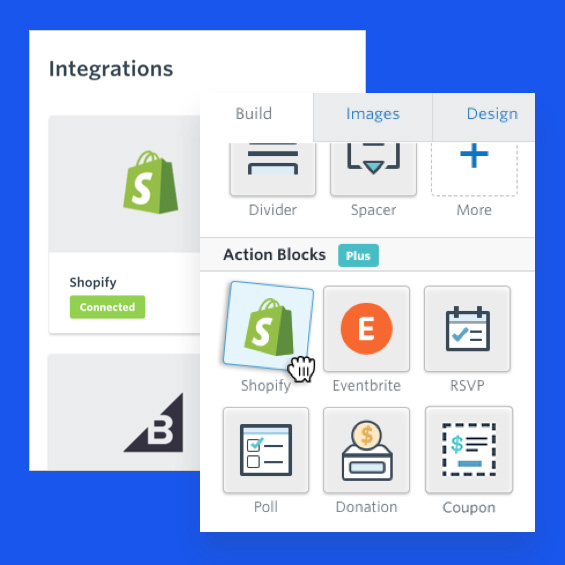 Example of Shopify features in Constant Contact's product.