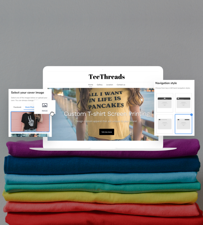 Small Business website on stack of tshirts