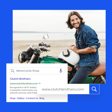 Image of a business listing with a man on a motorcycle
