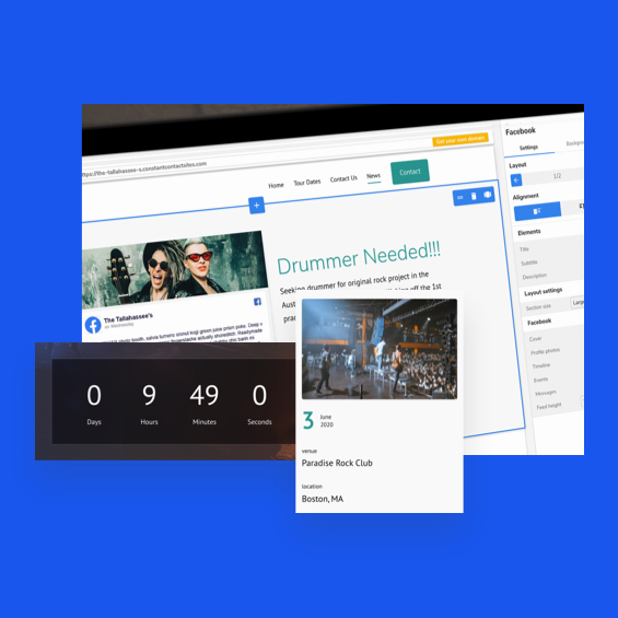 Music website shown using the website builder