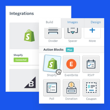 Example of Shopify features in Constant Contact's product.