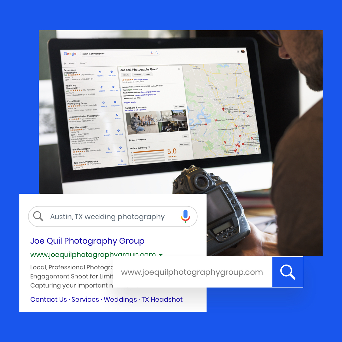 Image of an online marketing search listing showcasing a photography website