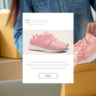 Person selling sneakers with an example of Constant Contact Ecommerce tools.
