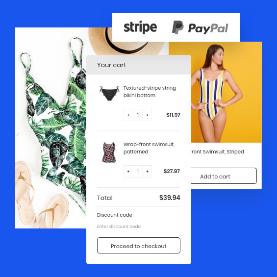online store showing bathing suits