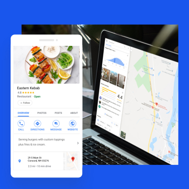 Image of a restaurant listing on a website with a mobile listing