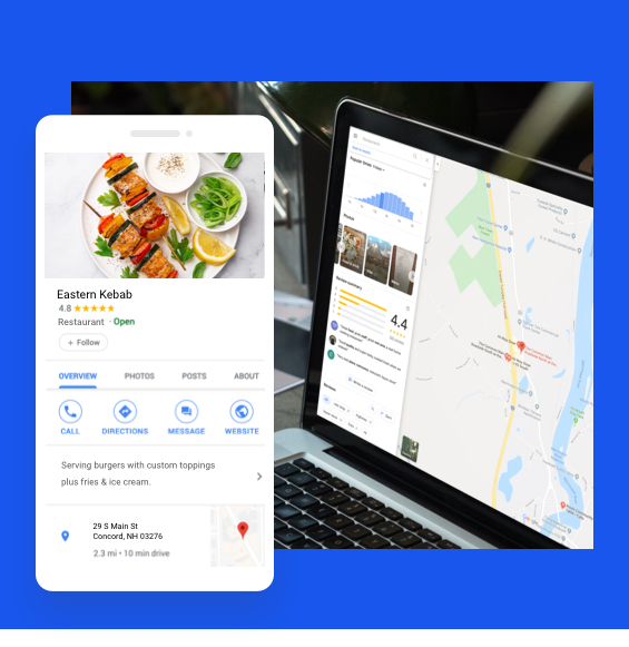 Image of a restaurant listing on a website with a mobile listing