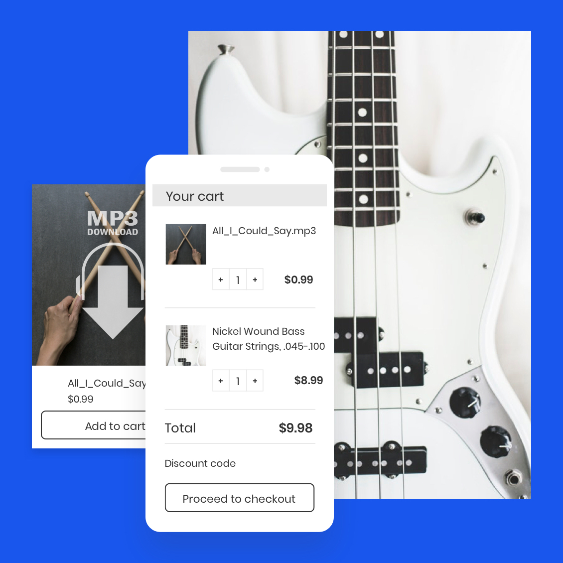 image of a bass guitar in an online store