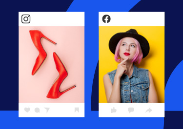 Facebook and Instagram ad showing a pair of red shoes and a girl thinking