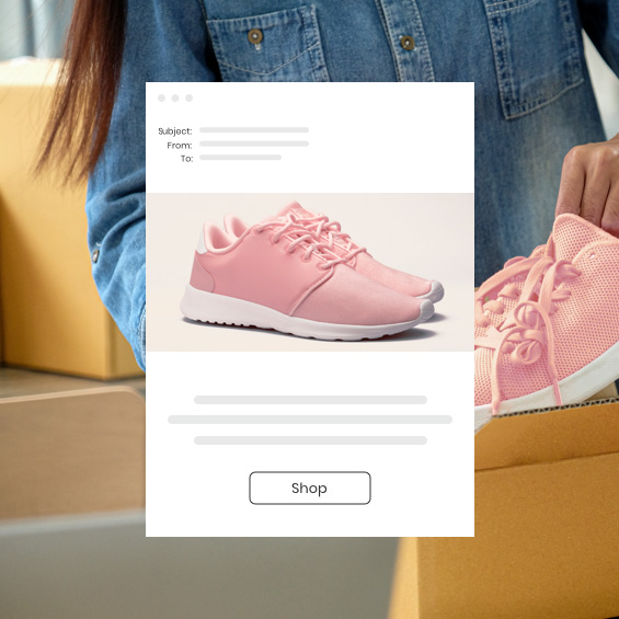 Person selling sneakers with an example of Constant Contact Ecommerce tools.