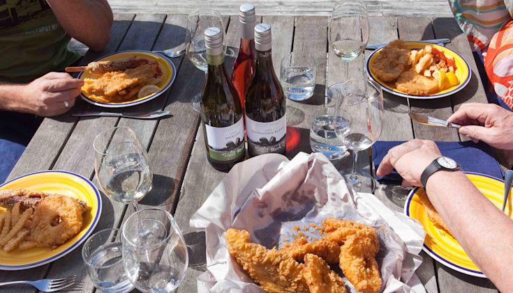 Fish and chips with Kiwi Sauvignon