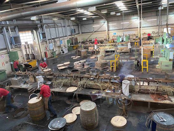 barrels being made at a distillery