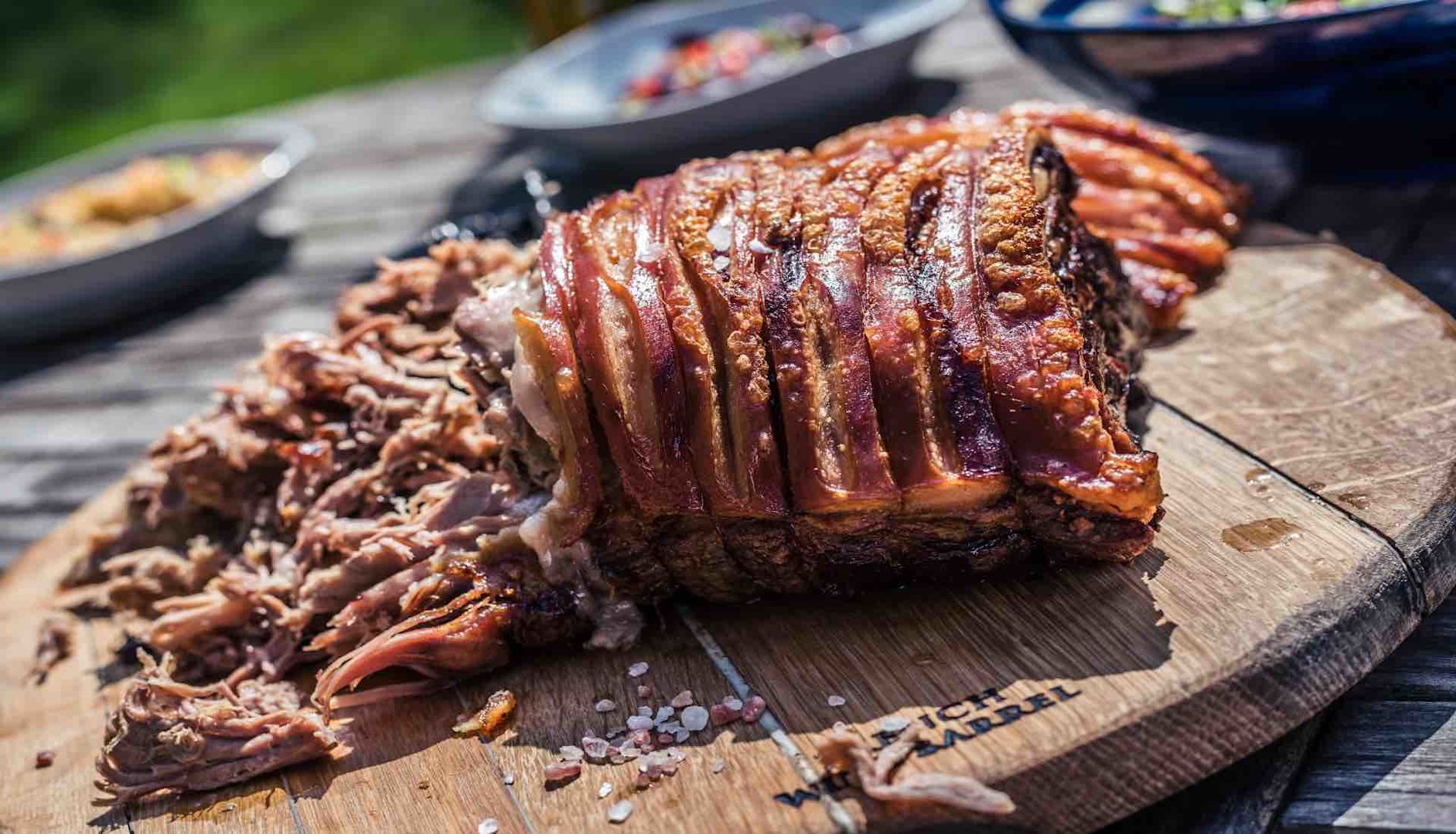 Pulled pork on a wooden tray