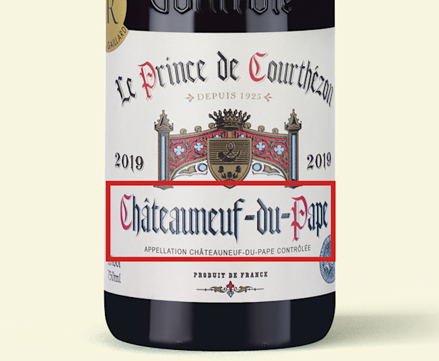 A wine label for the wine Le Prince de Courthezon Chateauneuf-du-Pape