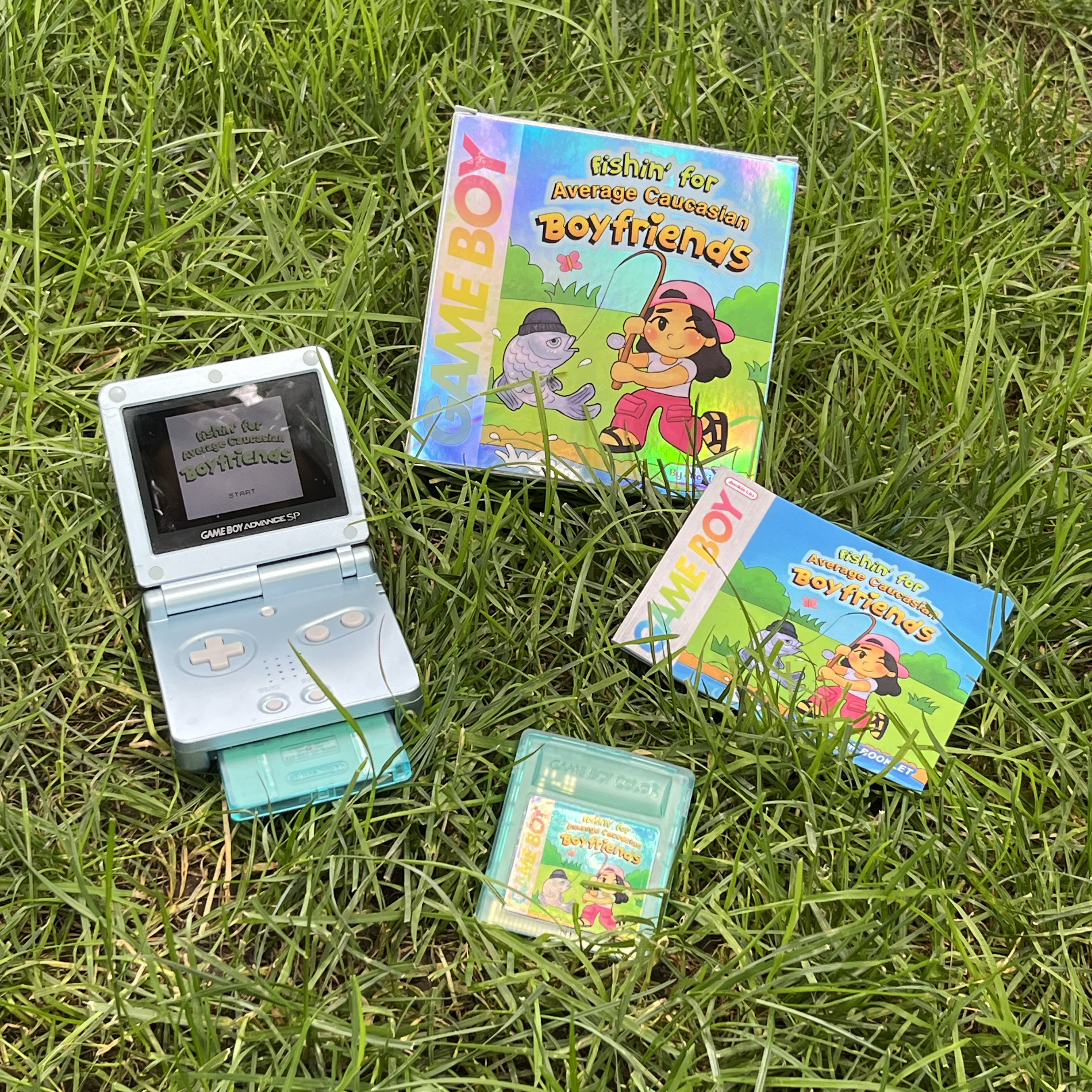 Fishing game cartridge in grass