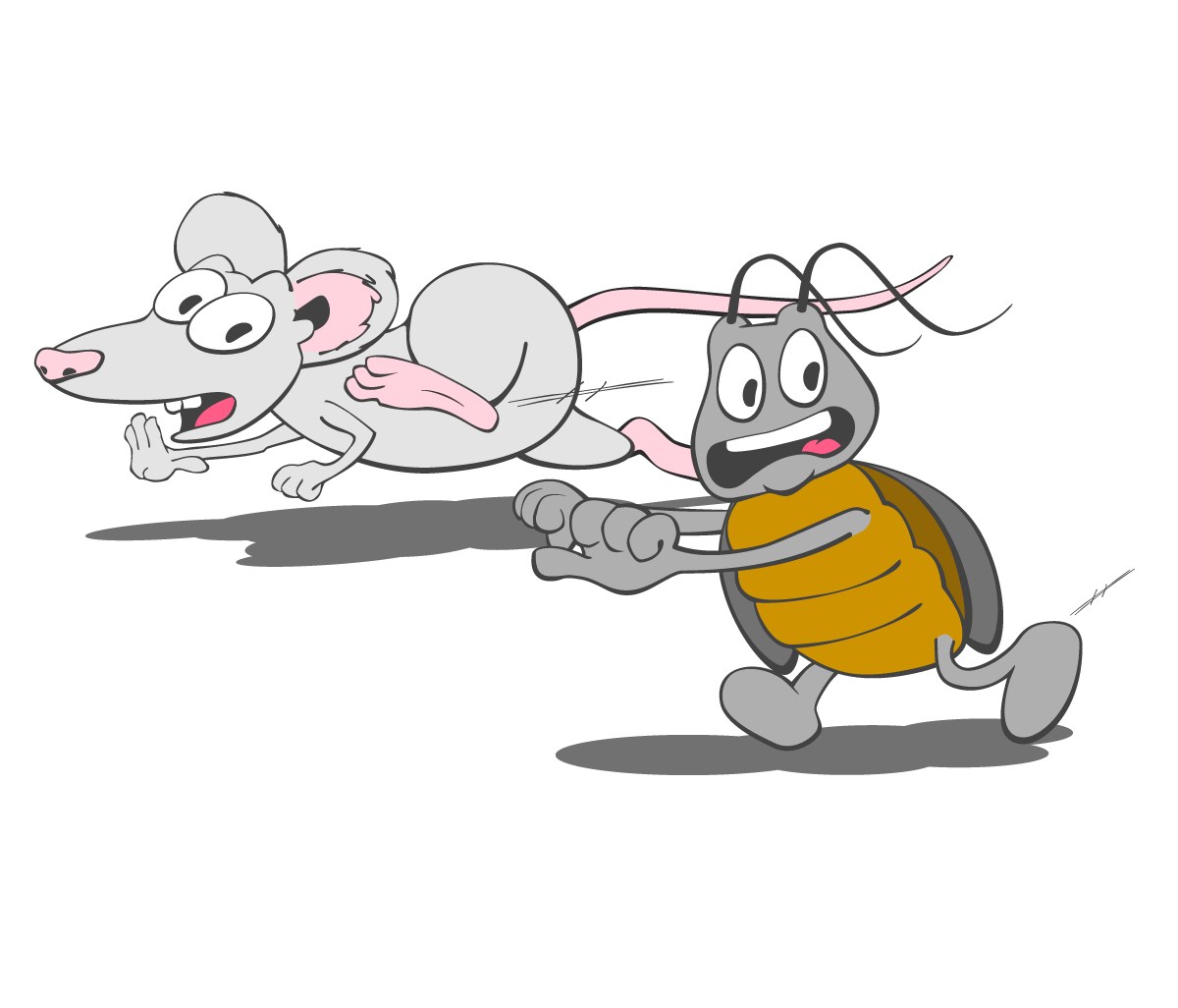 rat and roach running away