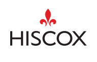 Logo von Hiscox in schwarzen Großbuchstaben.