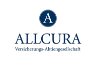 Das Logo der Allcura Versicherungs-Aktiengesellschaft besteht aus einem großen blauen „a“ in einem Kreis über dem Firmennamen in blauer Schrift.
