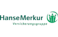 Logo der HanseMerkur Versicherungsgruppe in grüner Schrift, dargestellt sind stilisierte menschliche Figuren.