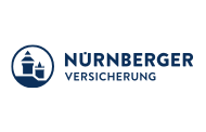 Logo der Nürnberger Versicherung mit einem stilisierten Burgsymbol über dem Text „Nürnberger Versicherung“ in Blau und Rot.