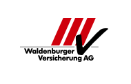 Logo der Waldenburger Versicherung AG mit drei schrägen roten Streifen.