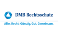 Das Logo von "DMB Rechtsschutz" besteht aus einem blau-weißen Icon neben dem Firmennamen und dem Slogan „Alles Recht: Günstig. Gut. Gemeinsam.“ darunter.
