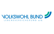 Logo der Volkswohl Bund Lebensversicherung AG, mit dem Firmennamen in blauen Buchstaben.