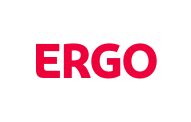 Logo von Ergo in rot auf transparentem Hintergrund.