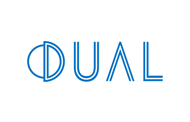 Logo mit dem Wort „Dual“ in blauen Großbuchstaben.
