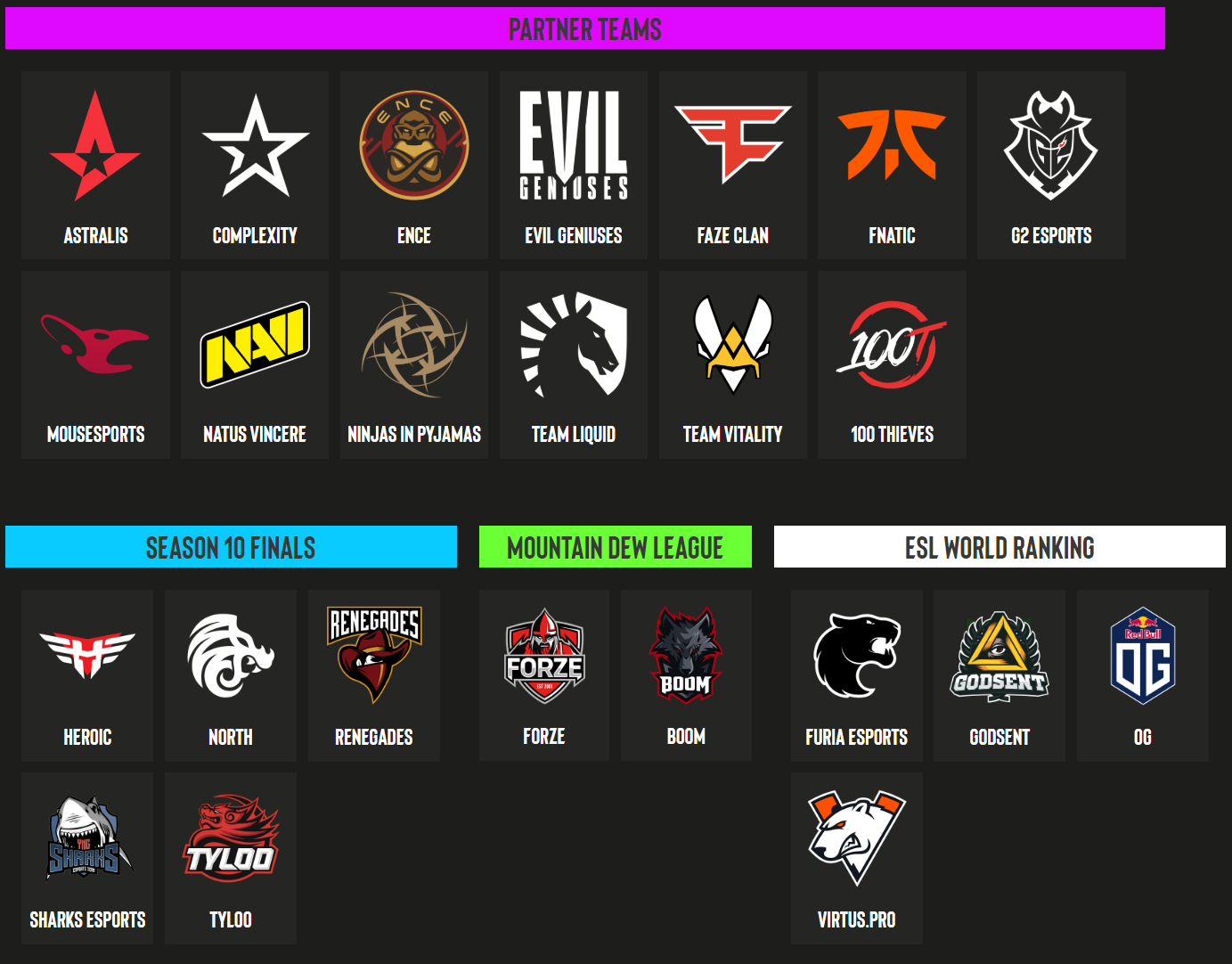 esl-pro-league-xi-teams