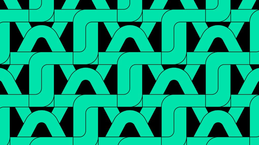 Green interlocking Telnyx logo on a black background