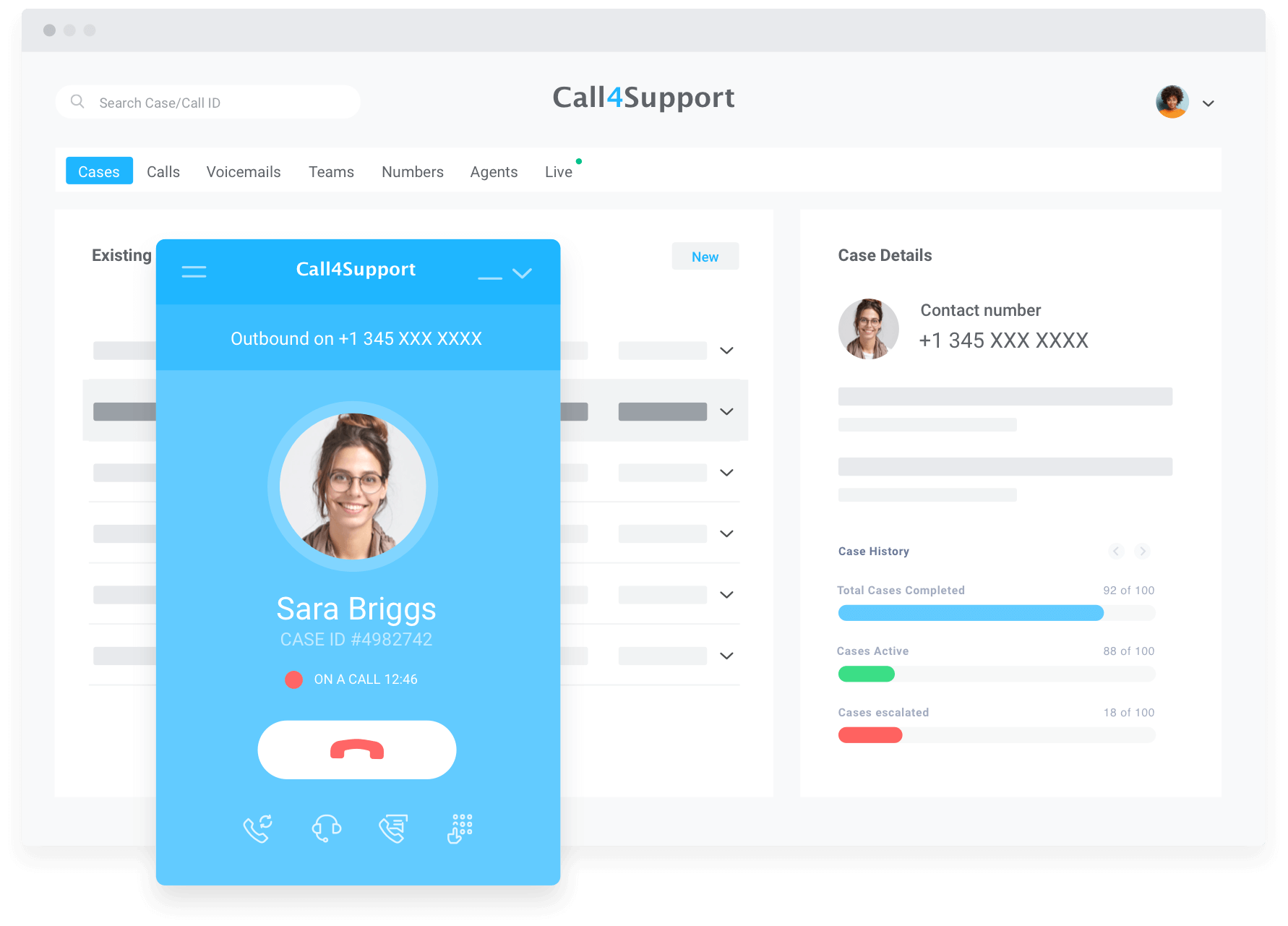 Call for support mockup page, with a popup for a call.