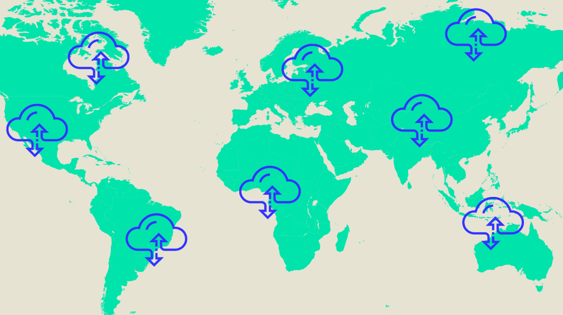 petabyte cloud storage icon over world map