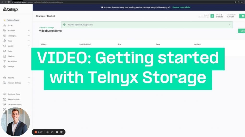 Getting started with Telnyx Cloud Storage tutorial video