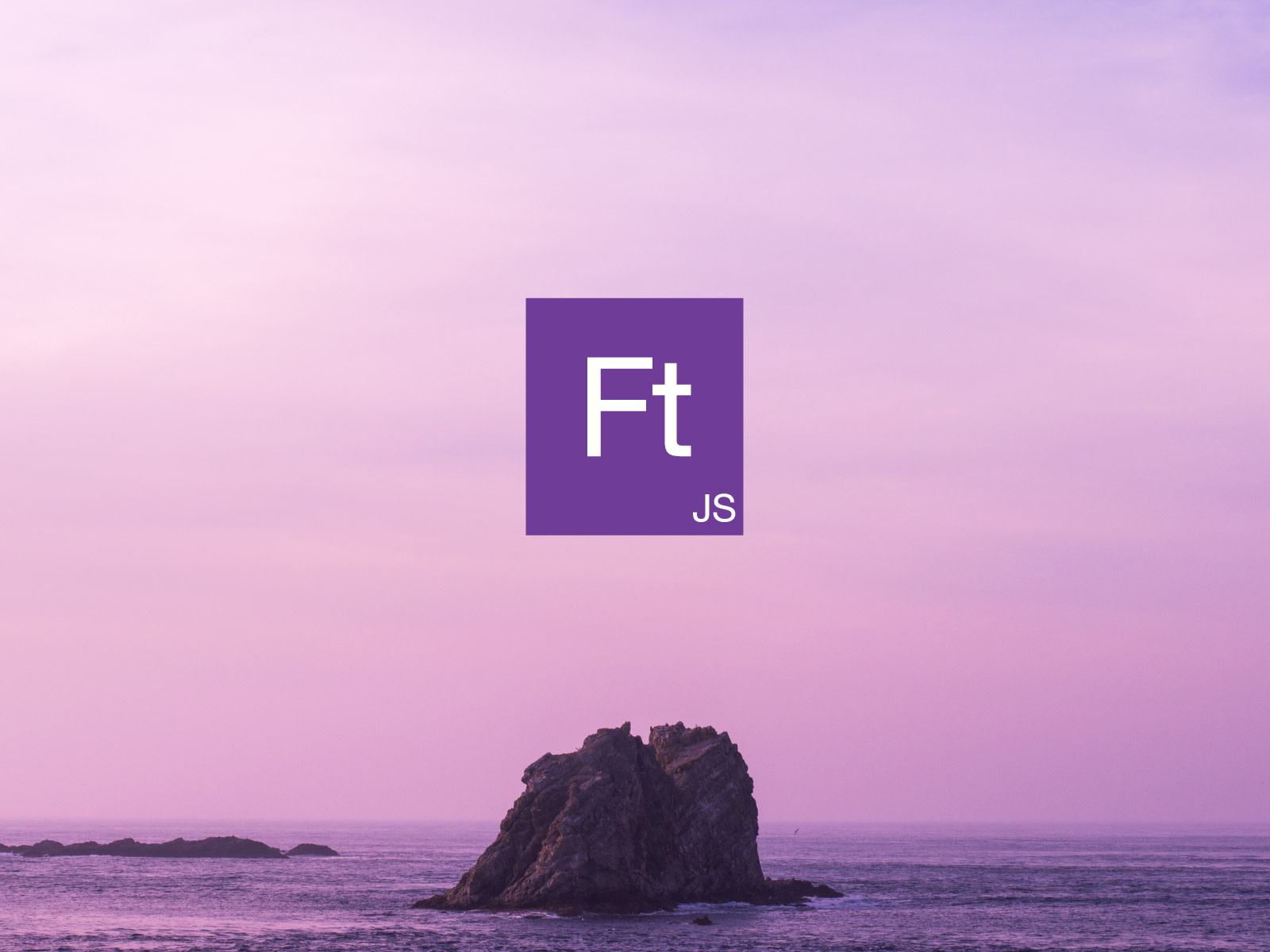 Format.JS icon in the front, ocean with single rock in the background. 