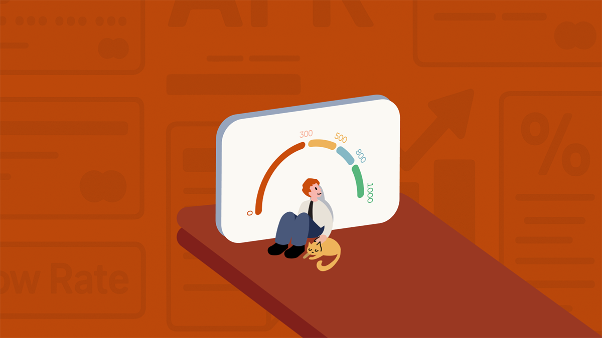 Woman resting on credit score dial