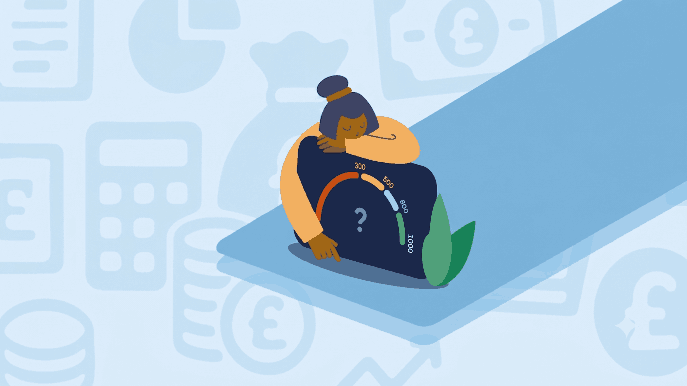 Woman resting on credit score dial