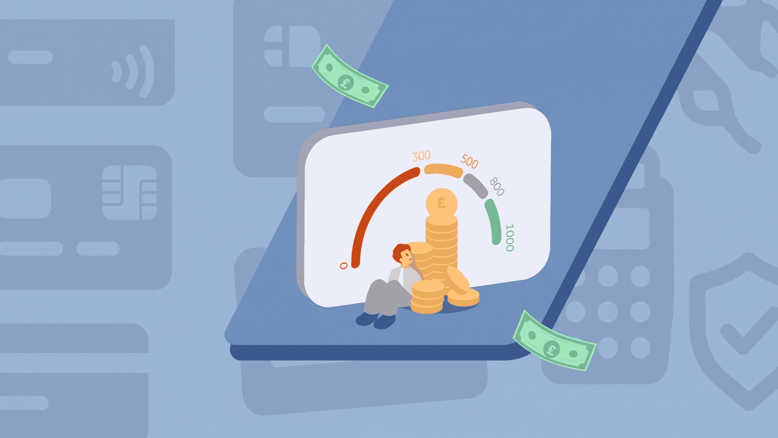 Credit score dial and money