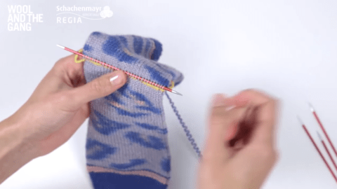 Pick up heel stitches and remove waste yarn: Knitting an afterthought heel - Step 2