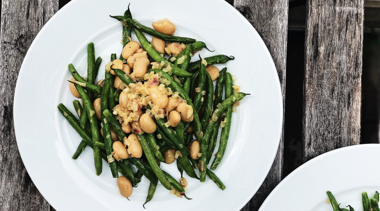 Riff on Jenné Claiborne’s pop’s tangy green bean salad with butter beans