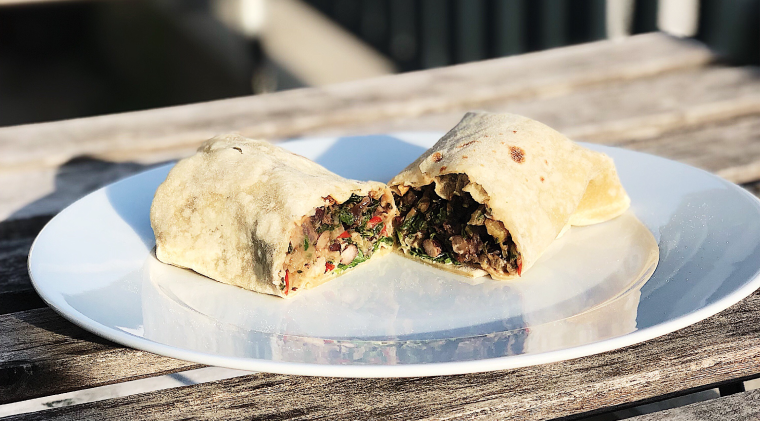 Black bean burritos with swiss chard