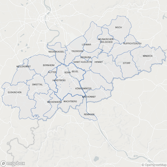 Kartenausschnitt Servicebereich Bonn
