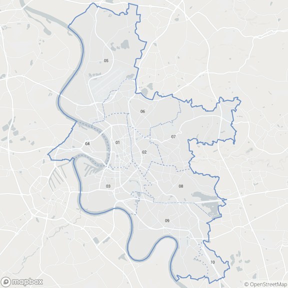 Kartenausschnitt Servicebereich Düsseldorf