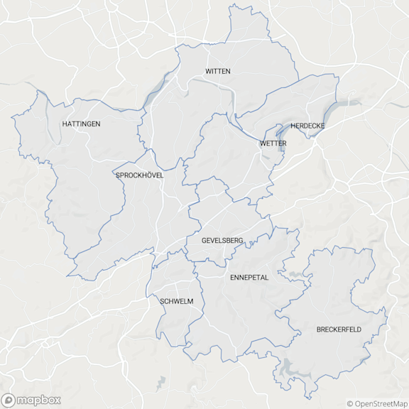 Kartenausschnitt Servicebereich Witten und Ennepe-Ruhr-Kreis