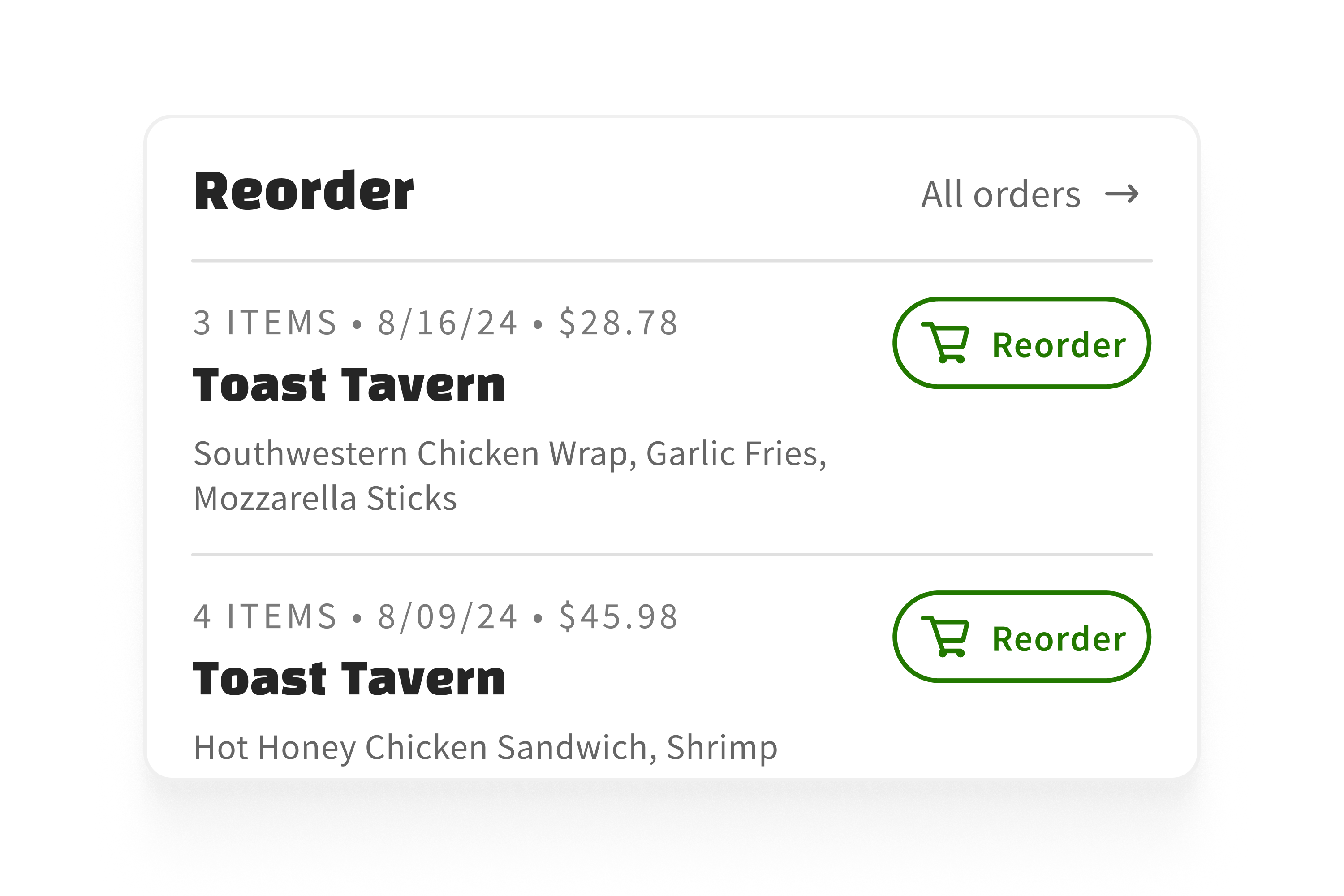 Branded Mobile App - L1 UI Snippet - Reordering