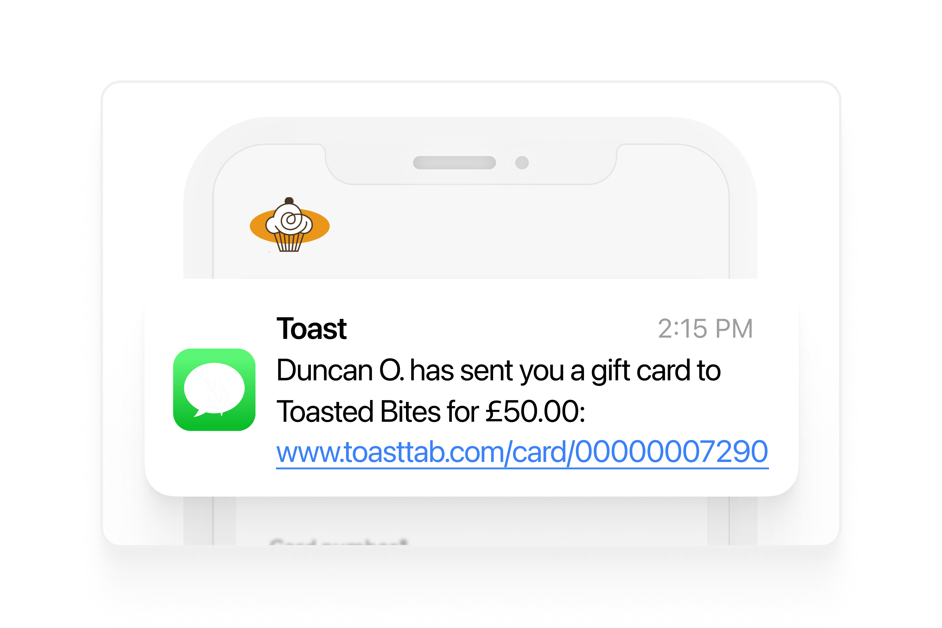UK - Toast Gift Cards - L1 UI Snippet - SMS Gift Card Alert