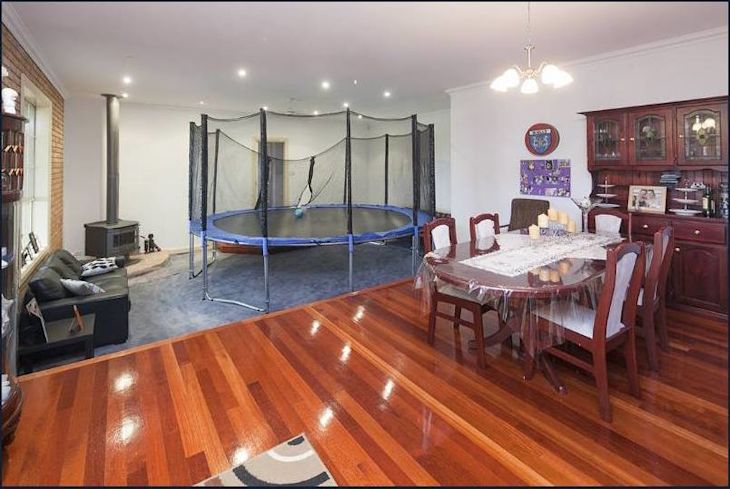 A trampoline in a living room