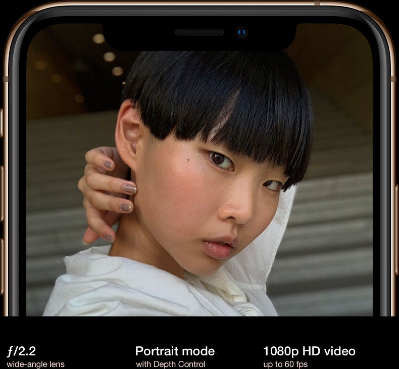 TrueDepth camera - Æ’/2.2 wide-angle lens, Portrait mode with Depth Control, 1080p video up to 60 fps.