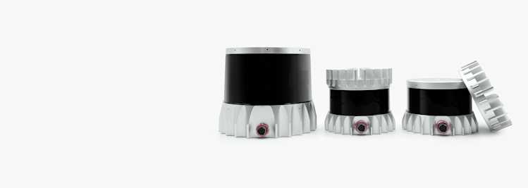 The Ouster OS2 long-range lidar sensor, the OS1 mid-range lidar sensor, and the OS0 ultra-wide view lidar sensor.